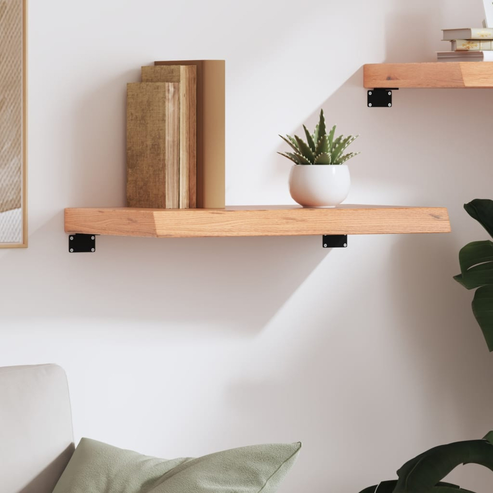 vidaXL 60 x 30 x 6cm Light Brown Treated Solid Wood Oak Wall Shelf Image 2