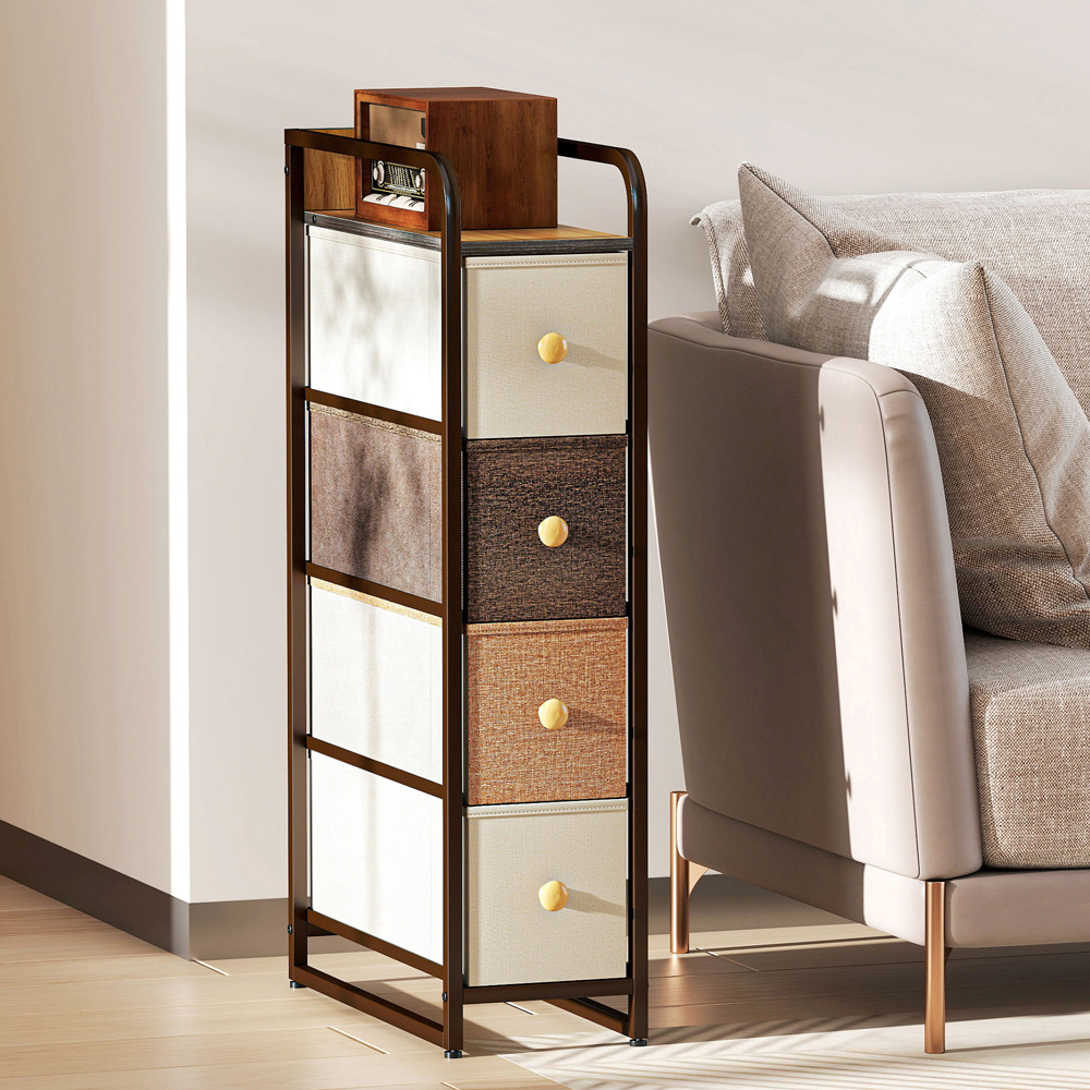 HOMCOM 4 Drawer Mixed-Brown Steel Frame Slim Storage Organiser Unit Image 3