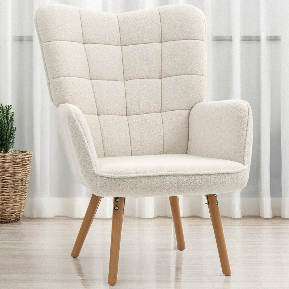 Portland Cream and White Upholstered Tufted Wingback Armchair with Seat Padding Image 1