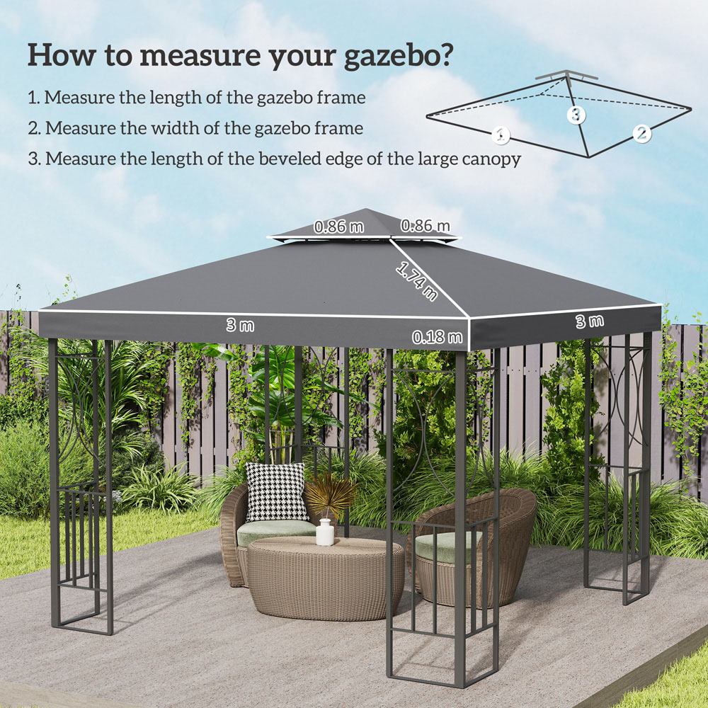 Outsunny 3 x 3m 2-Tier Deep Grey Gazebo Canopy Replacement Cover Image 8