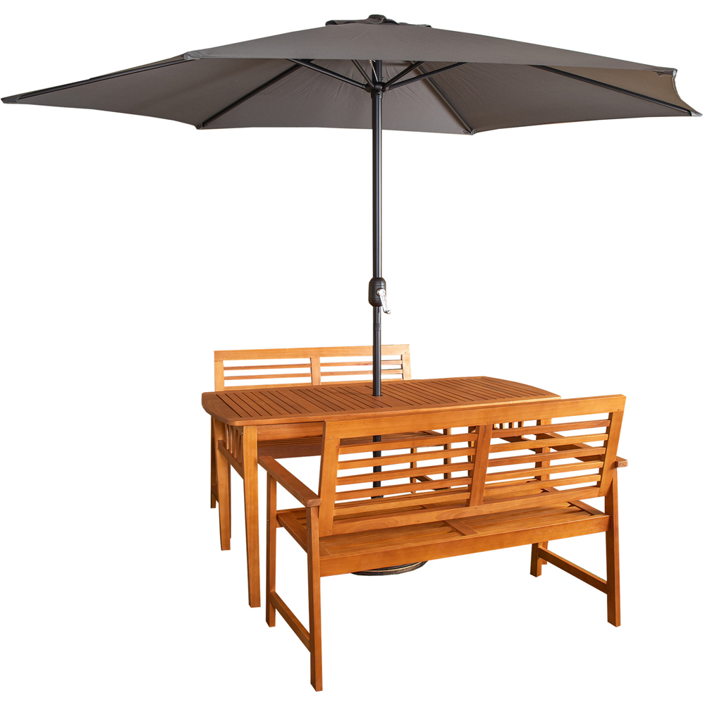 Samuel Alexander 4 Seater Wooden Rectangular Dining Bench Set with Grey Havana Parasol and Base Image 2