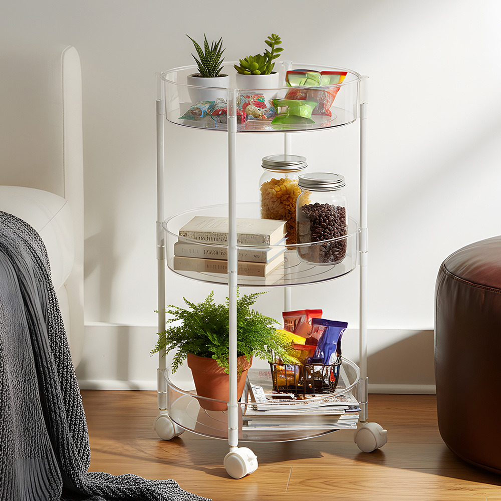 Living and Home 3 Shelf Clear Round Rolling Storage Cart Image 7