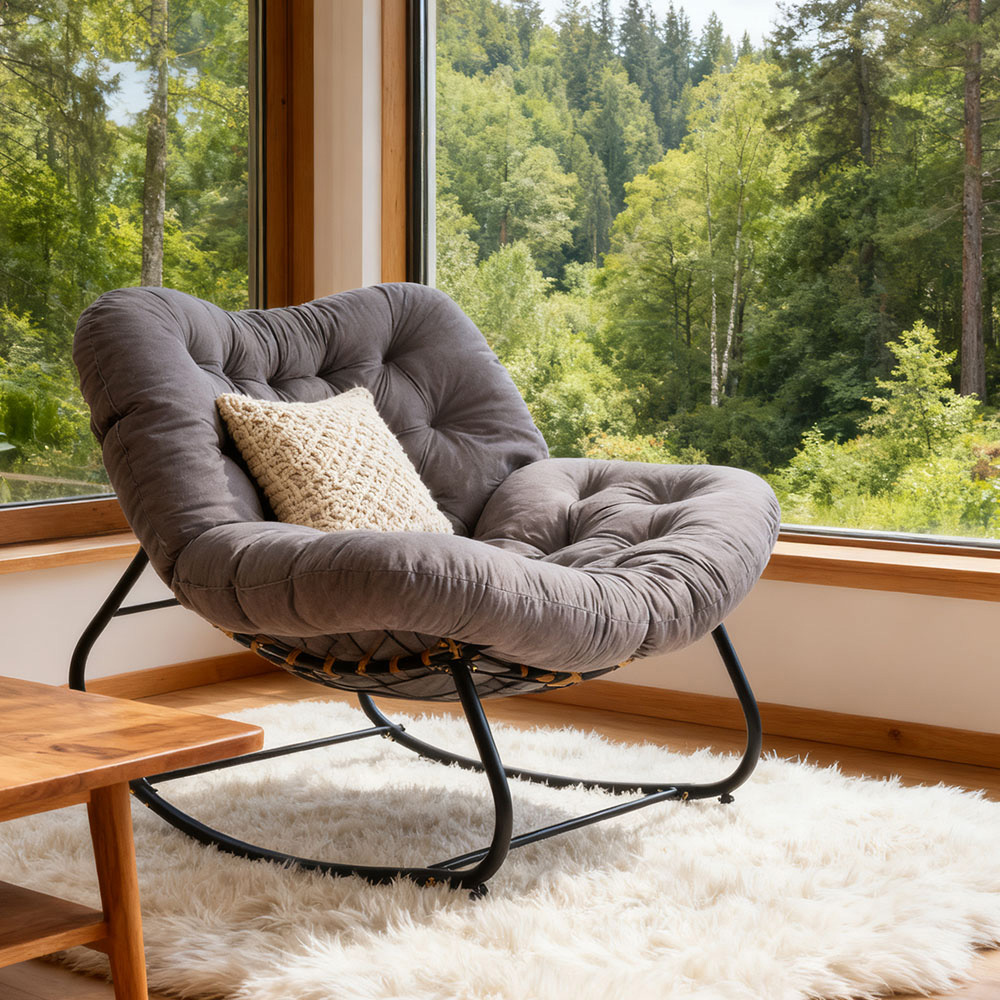 Living and Home Grey Cushion PE Rattan Rocking Chair Image 7