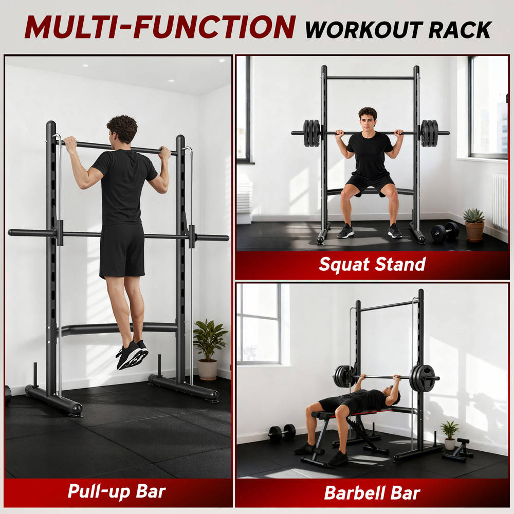 HOMCOM Adjustable Squat Rack with Pull Up Bar and Barbell Bar Image 5