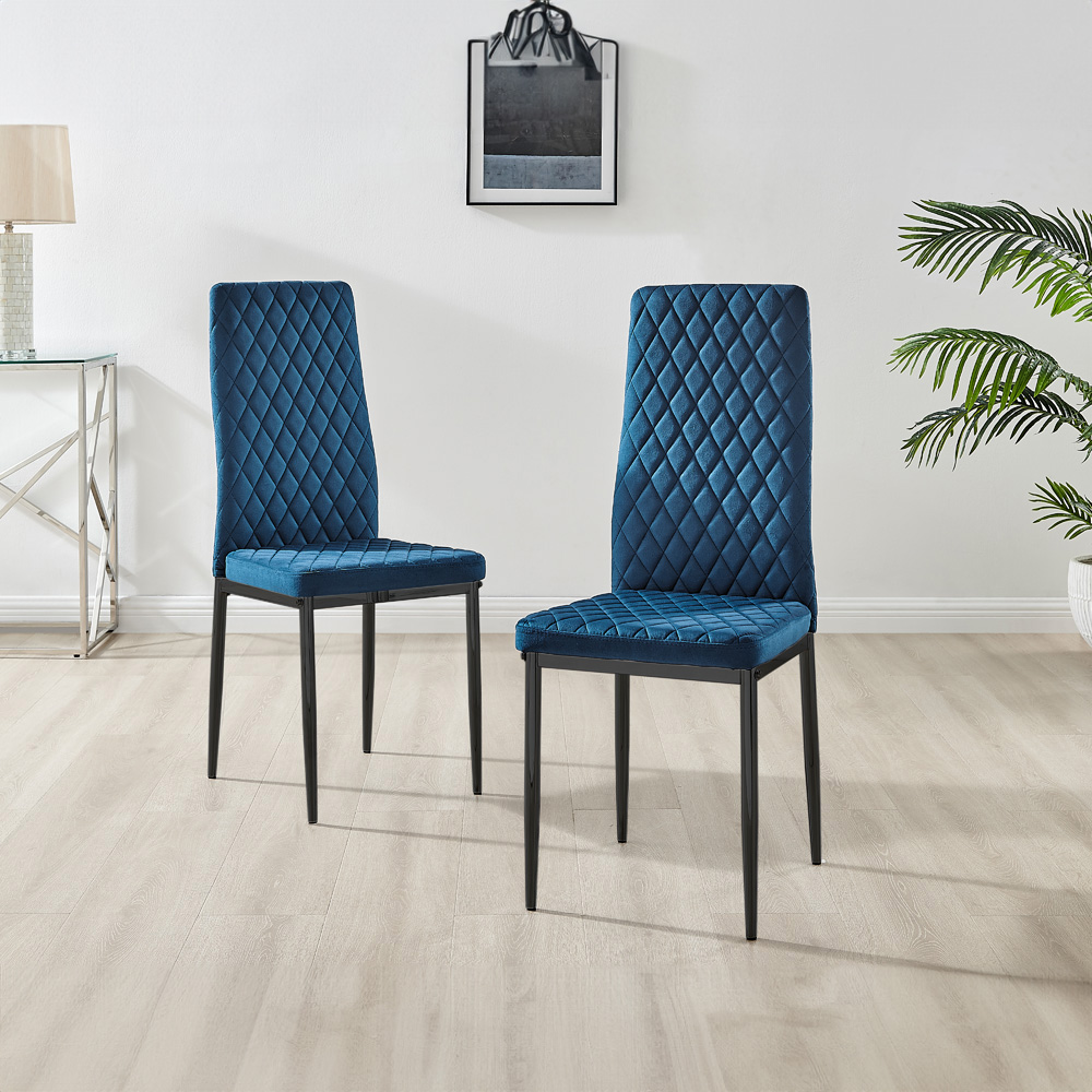 Furniturebox Lucia Valera 6 Seater Dining Set Black Gloss and Navy Image 3