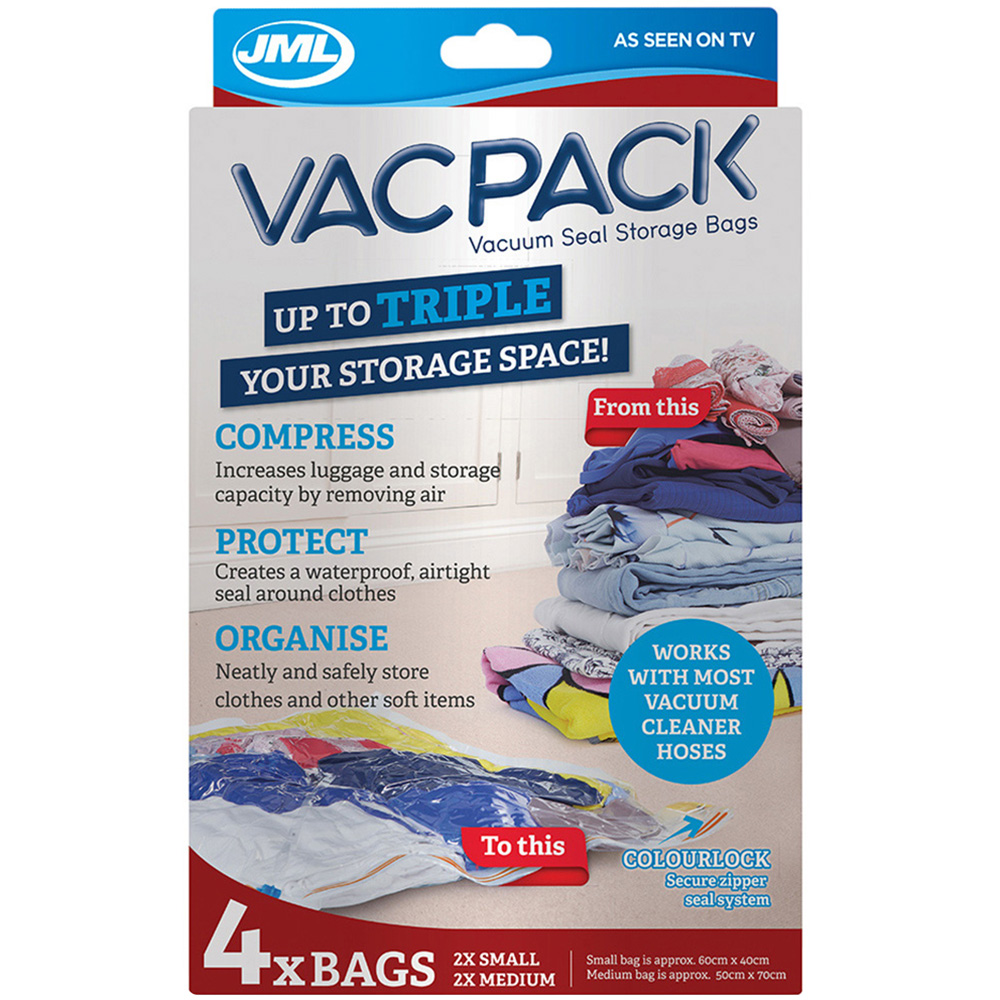JML Vac Pack Small and Medium Vacuum Seal Storage Bags 4 Pack Image 1