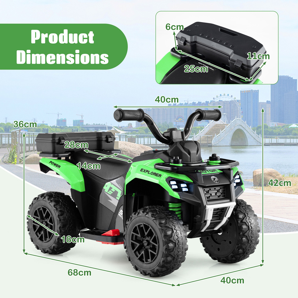 Costway Kids Green Electric Quad Bike with Spray Function and Storage Box 6V Image 8