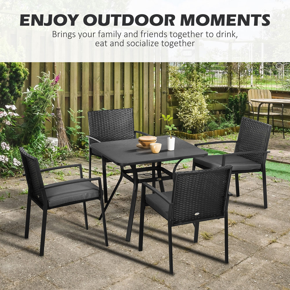 Outsunny 4 Seater Rattan Dining Set Black Image 4