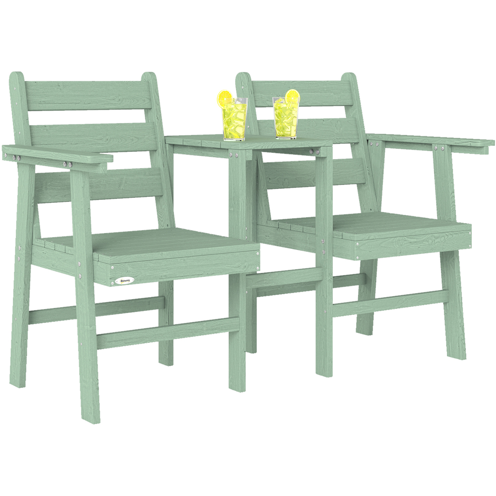 Outsunny 2 Seater Green Embossed Wood Jack and Jill Garden Loveseat Image 2