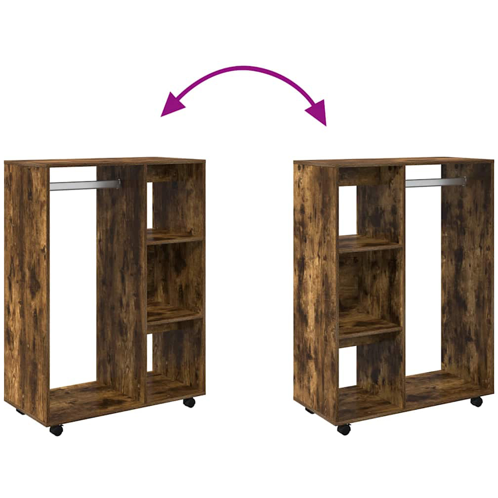 vidaXL 3 Shelf Smoked Oak Wardrobe with Coat Rack and Wheels Image 5