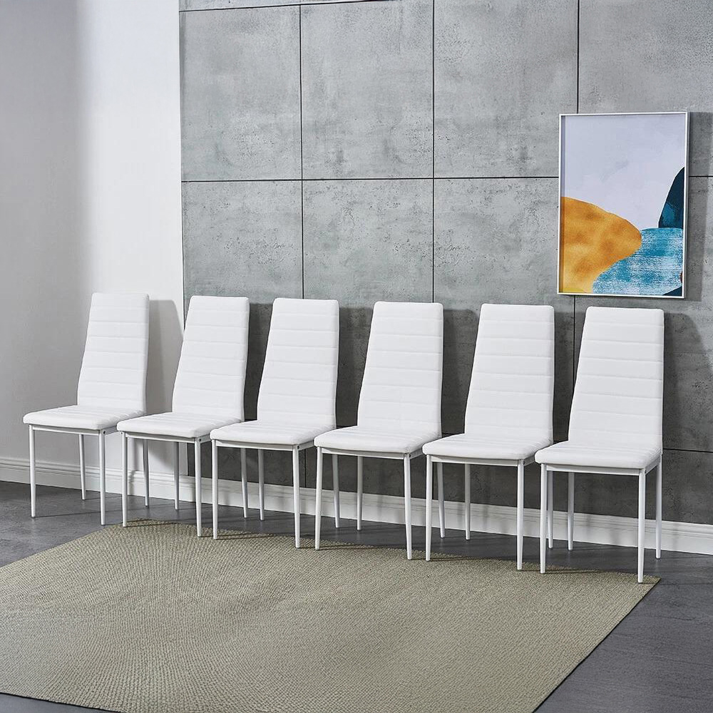 Kosy Koala 6 Seater Faux Leather Glass Dining Set White Image 4