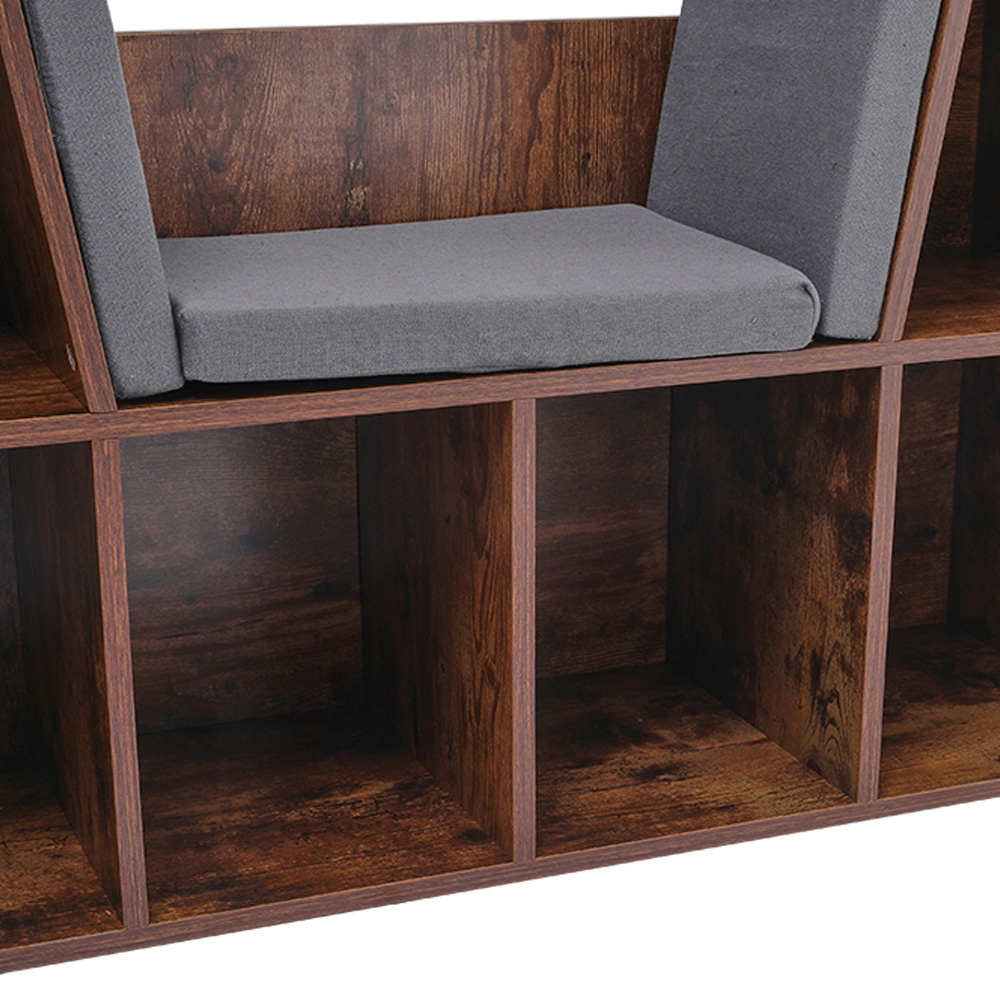 Living and Home 6 Shelf Brown Wooden Bookcase with Reading Seat Image 7