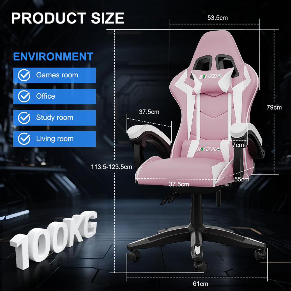 Rattrix Pink Ergonomic High Back Gaming Chair with Bluetooth 5.3 Stereo Speakers Image 6