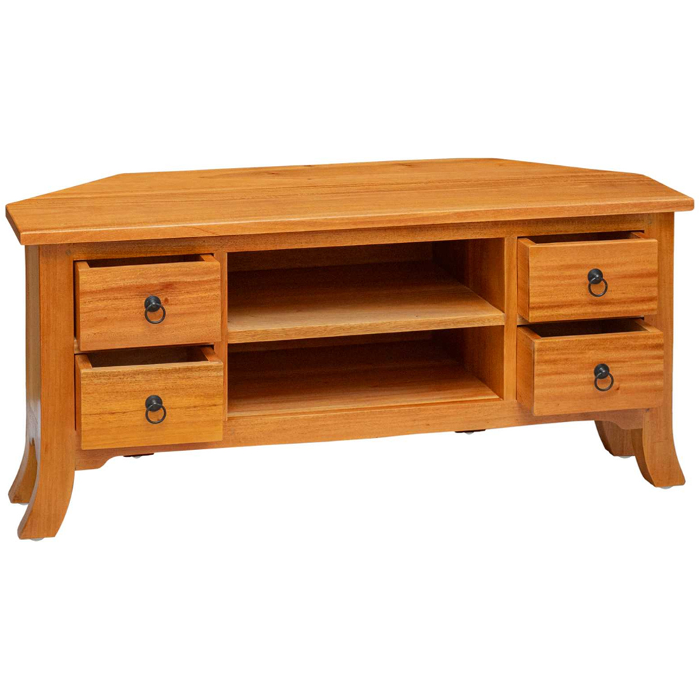 vidaXL 4 Drawer 2 Shelf Natural Solid Mahogany Wood TV Cabinet Image 4
