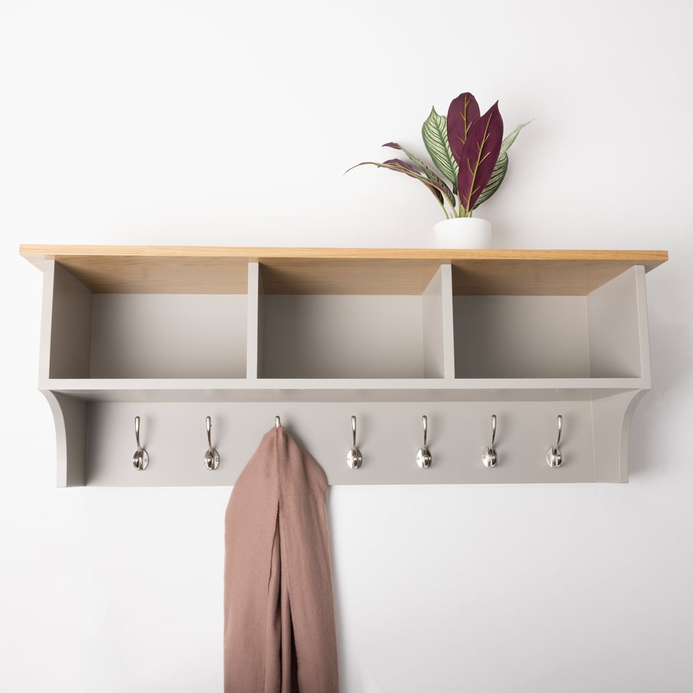 Charles Bentley Charnwood Grey Floating Storage Shelf with Hooks Image 6