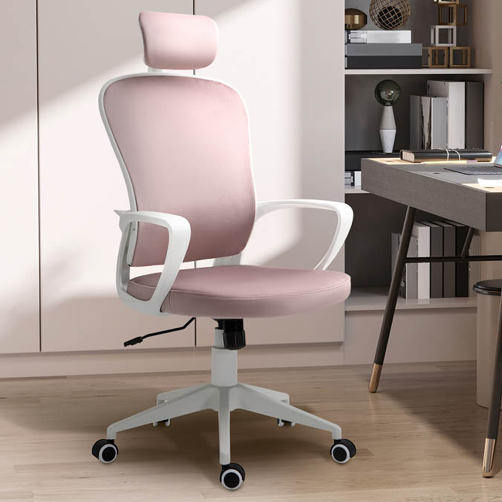Portland Pink Velvet Feel Fabric Swivel High Back Office Chair Image 1
