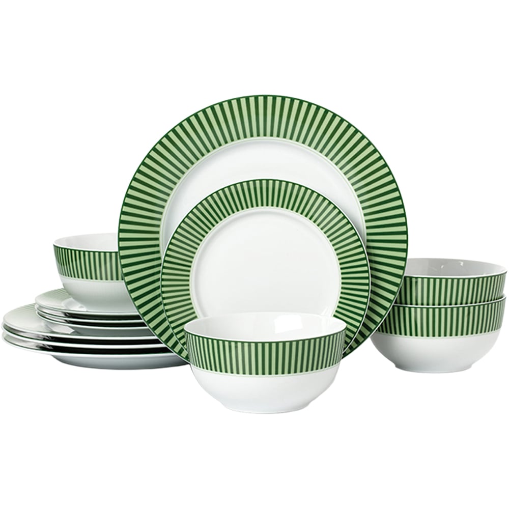 Waterside Belmont Green Stripe 12 Piece Dinner Set Image 1
