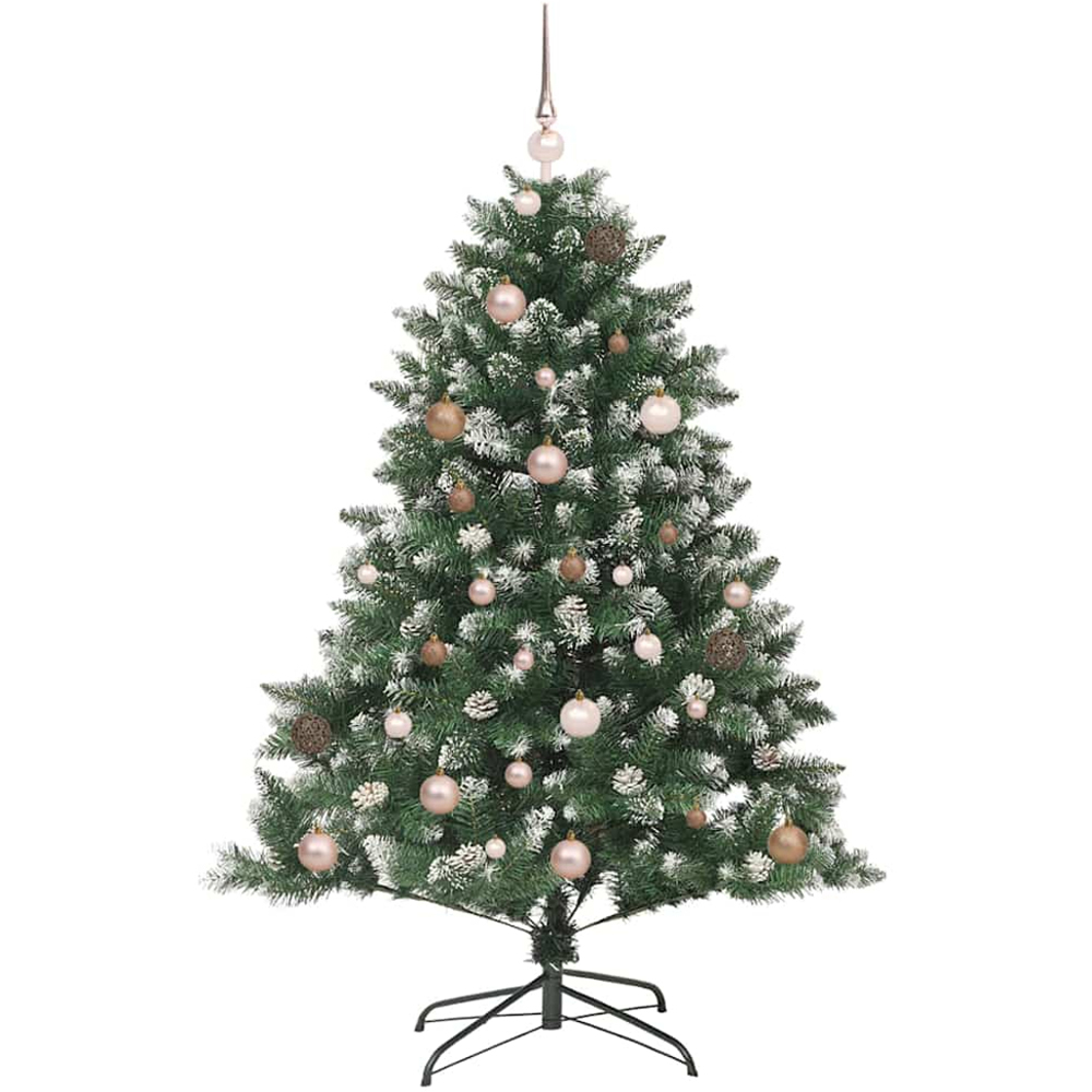 vidaXL Pre-Lit Rose Gold Baubles Green Artificial Snow Tipped Christmas Tree 5ft Image 4