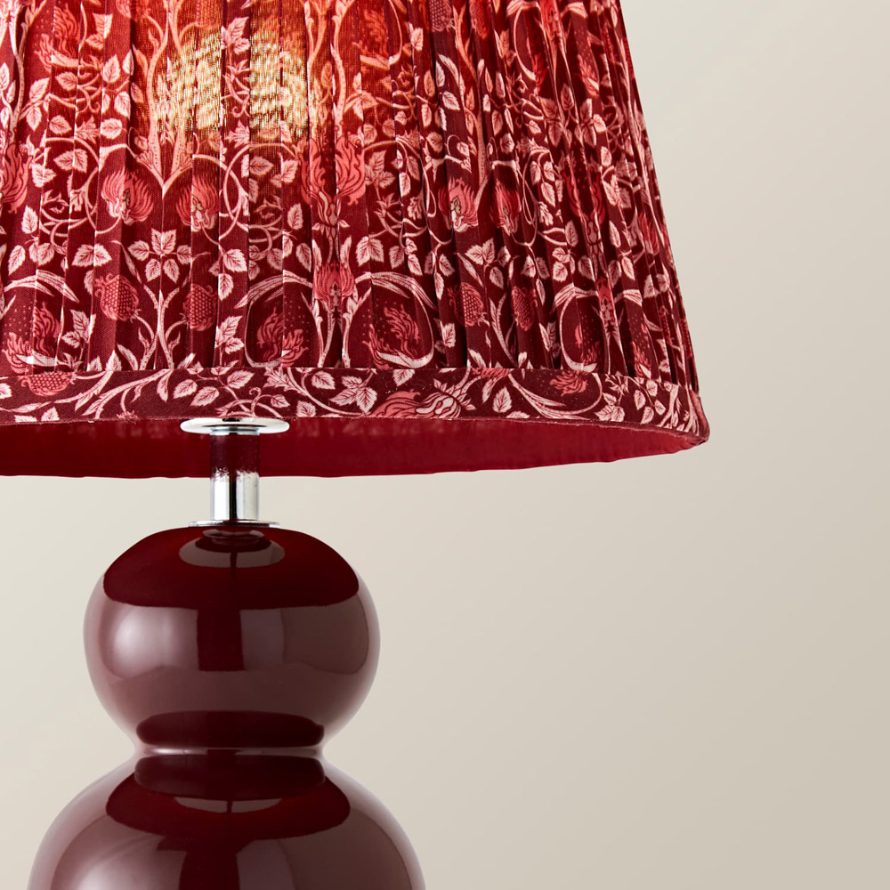 ValueLights Edie Burgundy Floral Pleated Shade Bobble Ceramic Table Lamp with Bulb Image 4