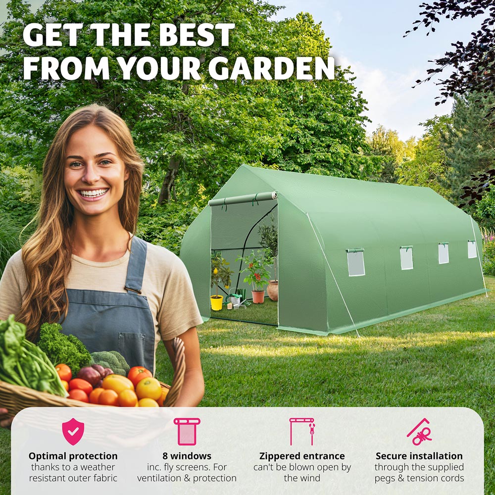 tectake 9.8 x 19.6ft Polytunnel Greenhouse with Windows Image 4