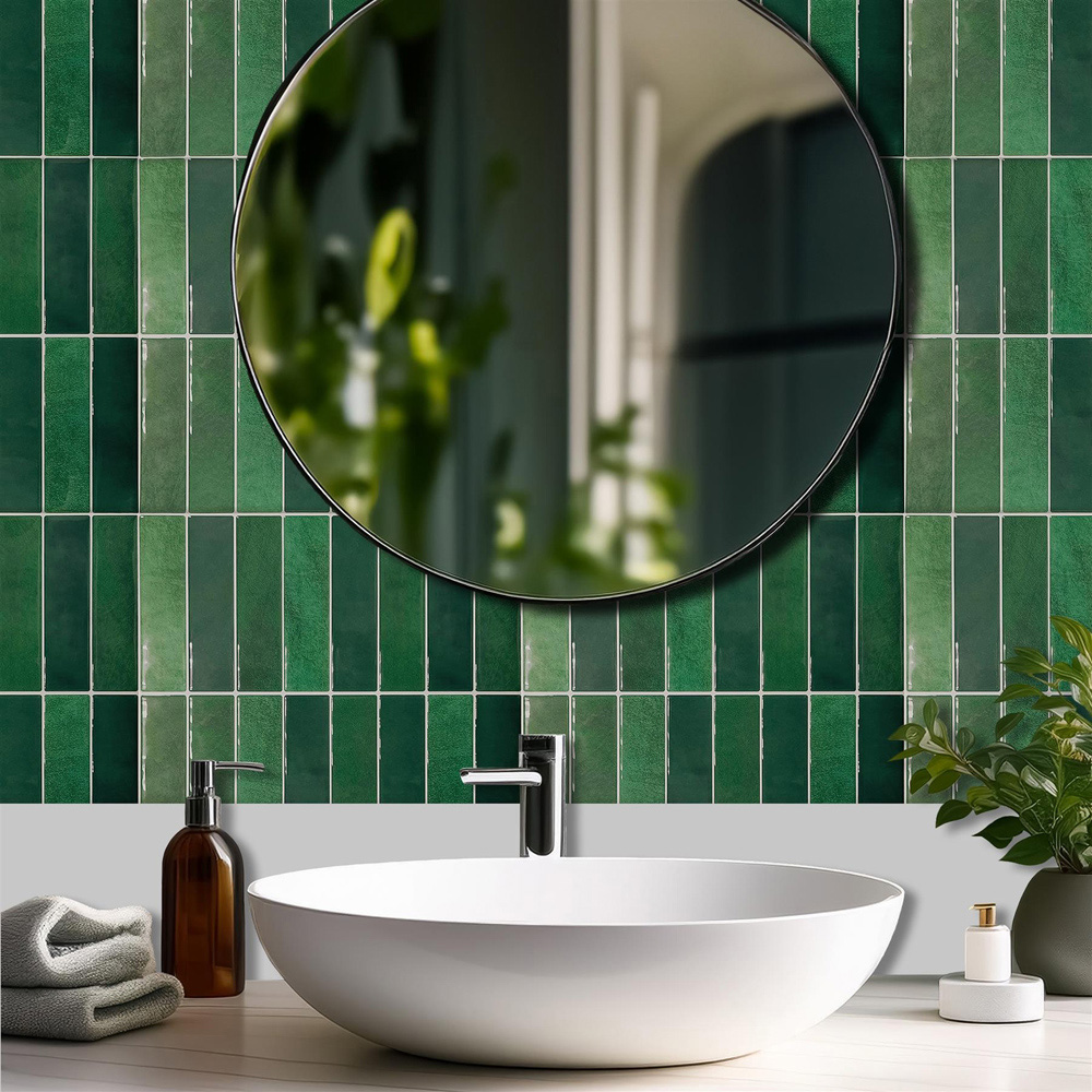 Walplus Dark Moss Green Rectangular 3D Tile Sticker 30.5 x 30.5cm 6 Pack Image 3