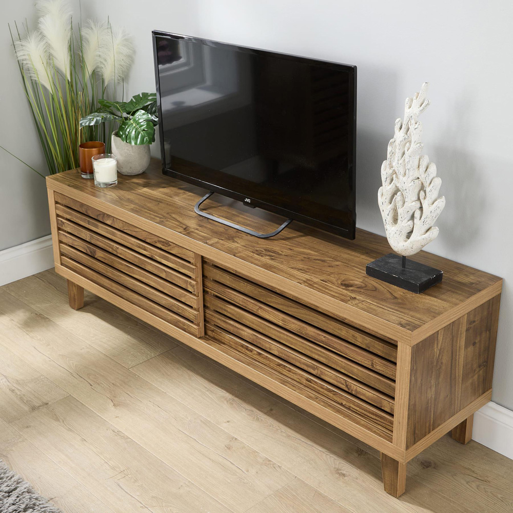 Home Source Luna 2 Sliding Door Oak TV Unit Image 7