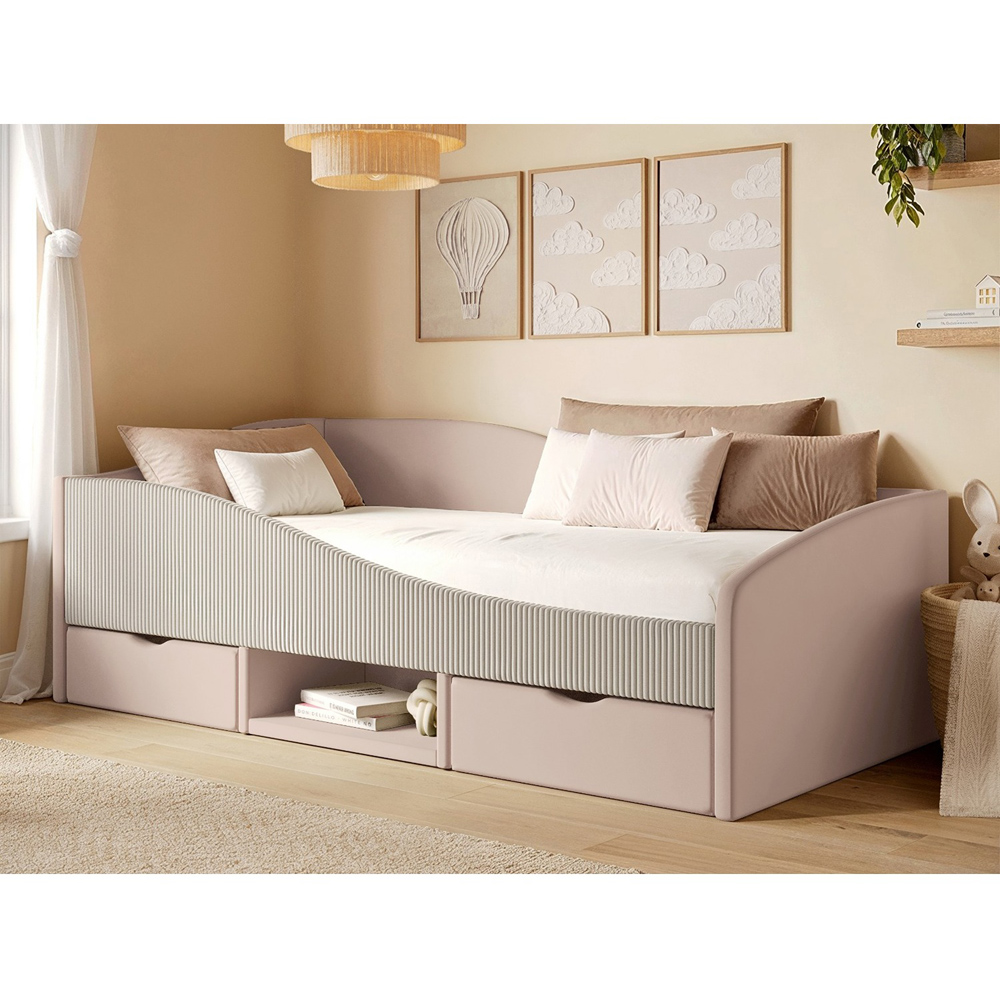 Flair Aubrey Pink Velvet Storage Low Sleeper Bed with Beige Cord Image 7