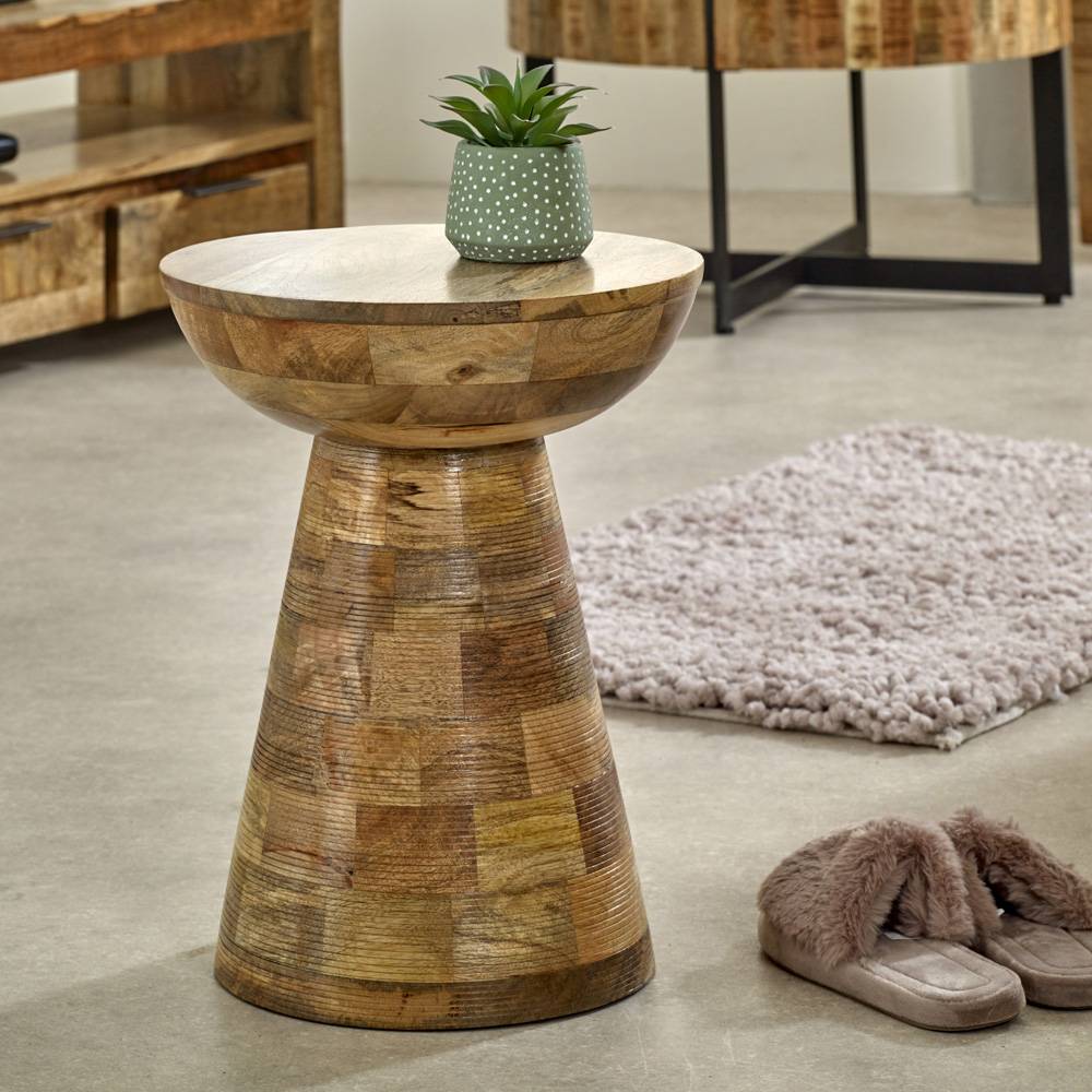 Brooklyn Mushroom Style Solid Wood Round Side Table Image 4