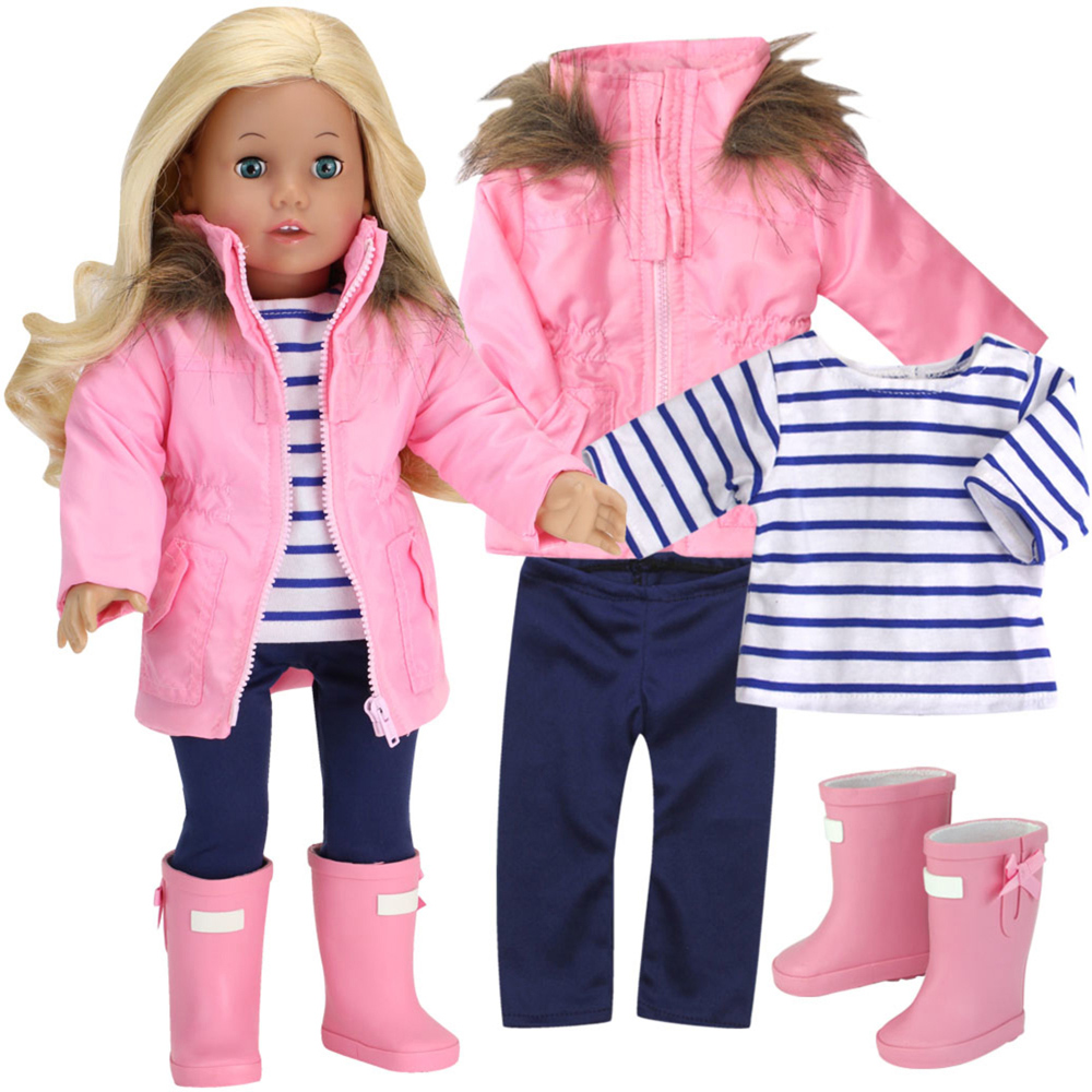 Teamson Kids Sophia's Light Pink Parka Jacket Leggings T-Shirt and Wellies Doll Outfit Set Image 2