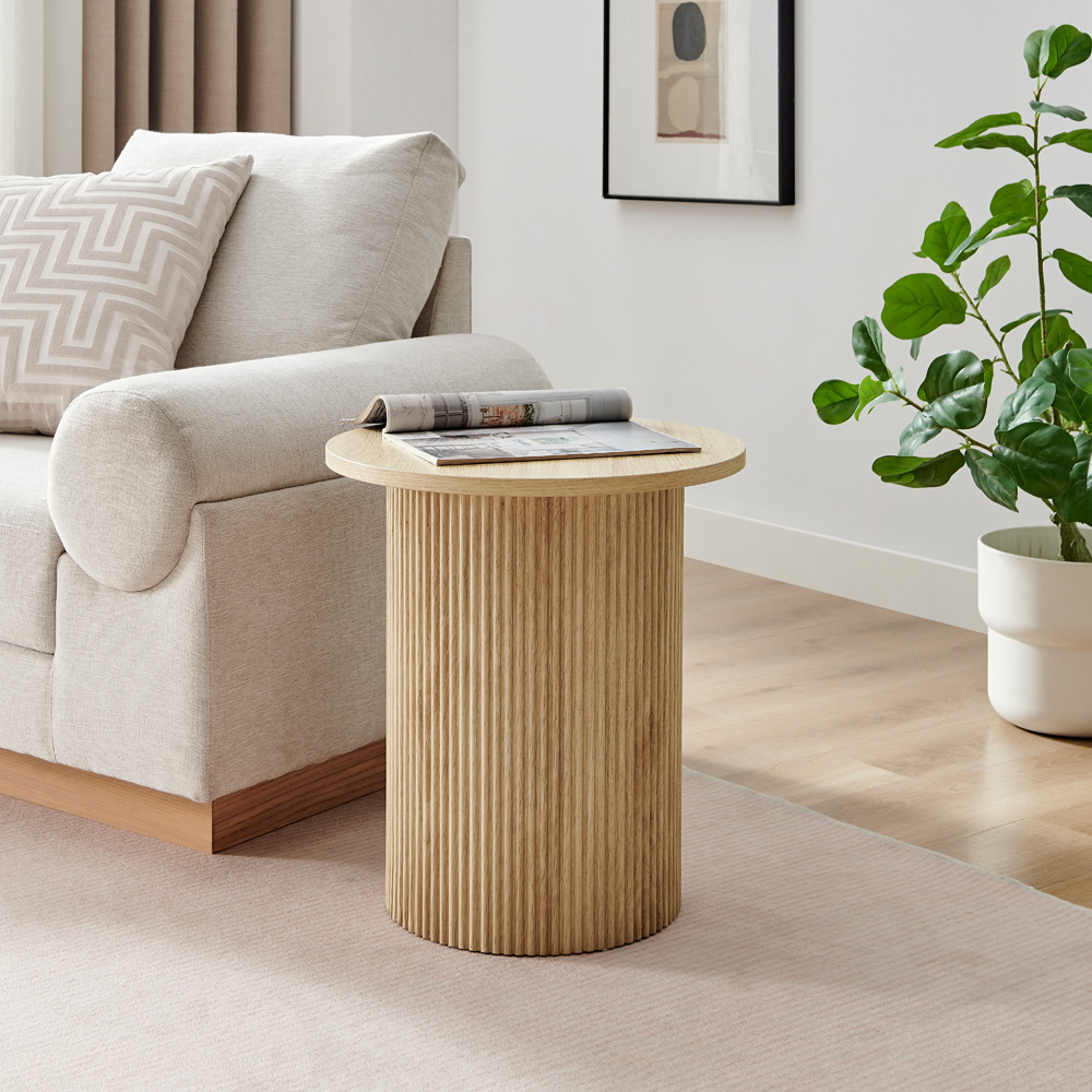Furniturebox Penfold Oak Effect Round Wood Pedestal Side Table Image 5