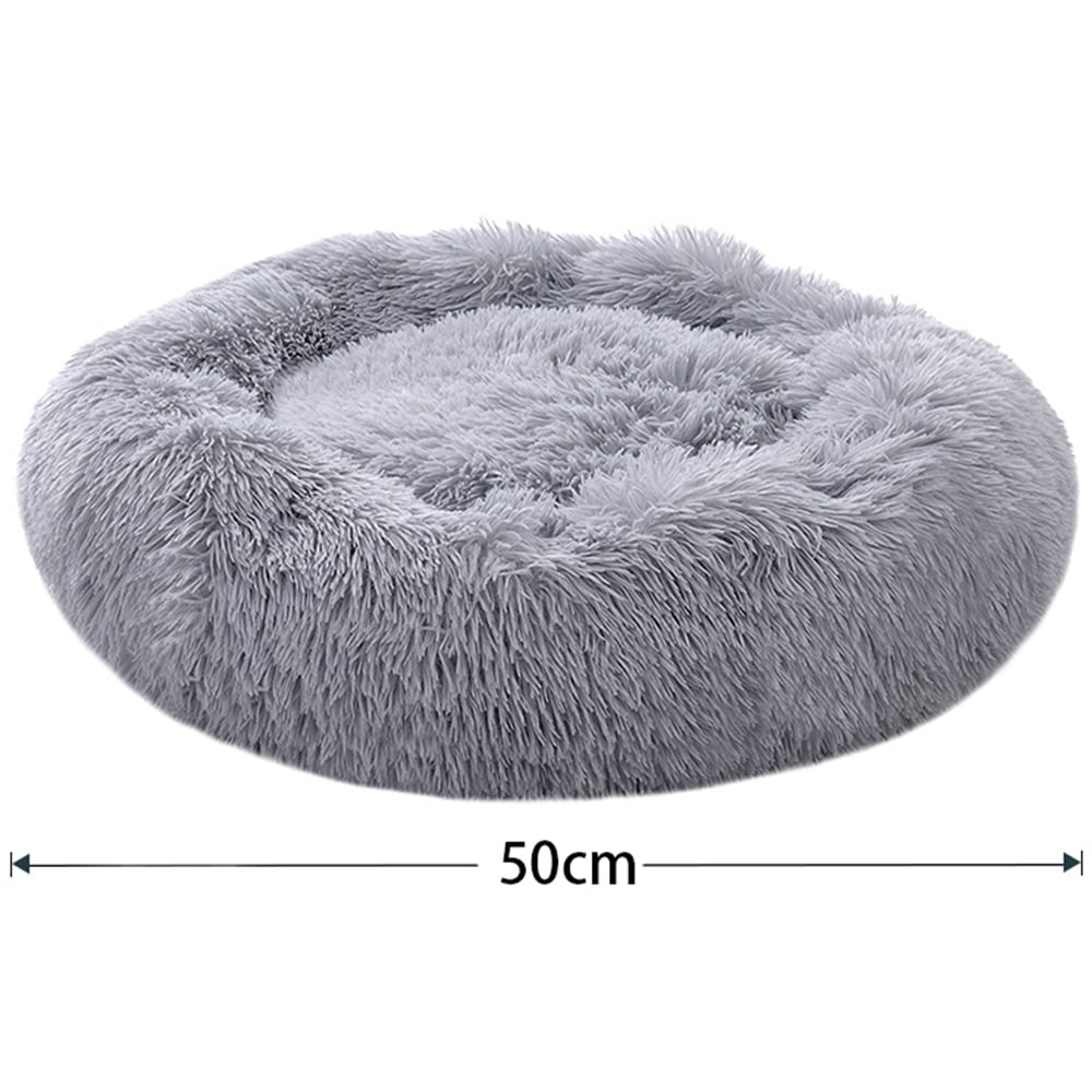 H&O Direct Light Grey Plush Donut Shaped Pet Bed Image 4