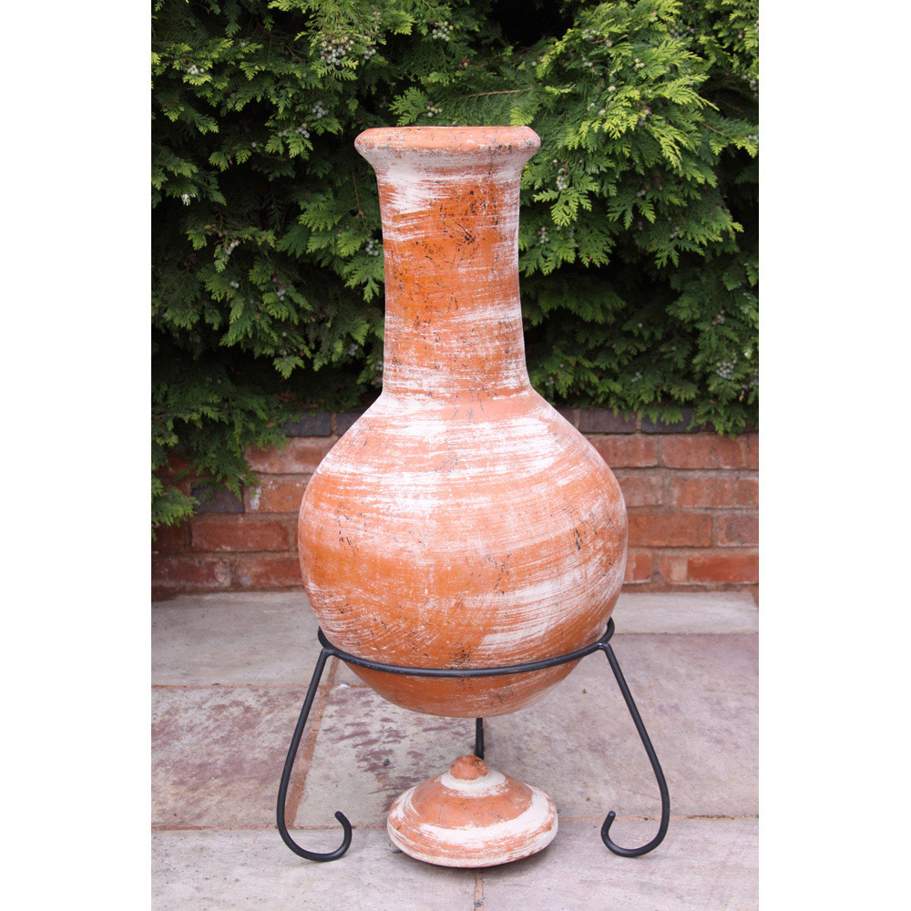 Gardeco Sol Sun Motif Extra Large Rustic Orange Mexican Chimenea with Stand and Lid Image 4