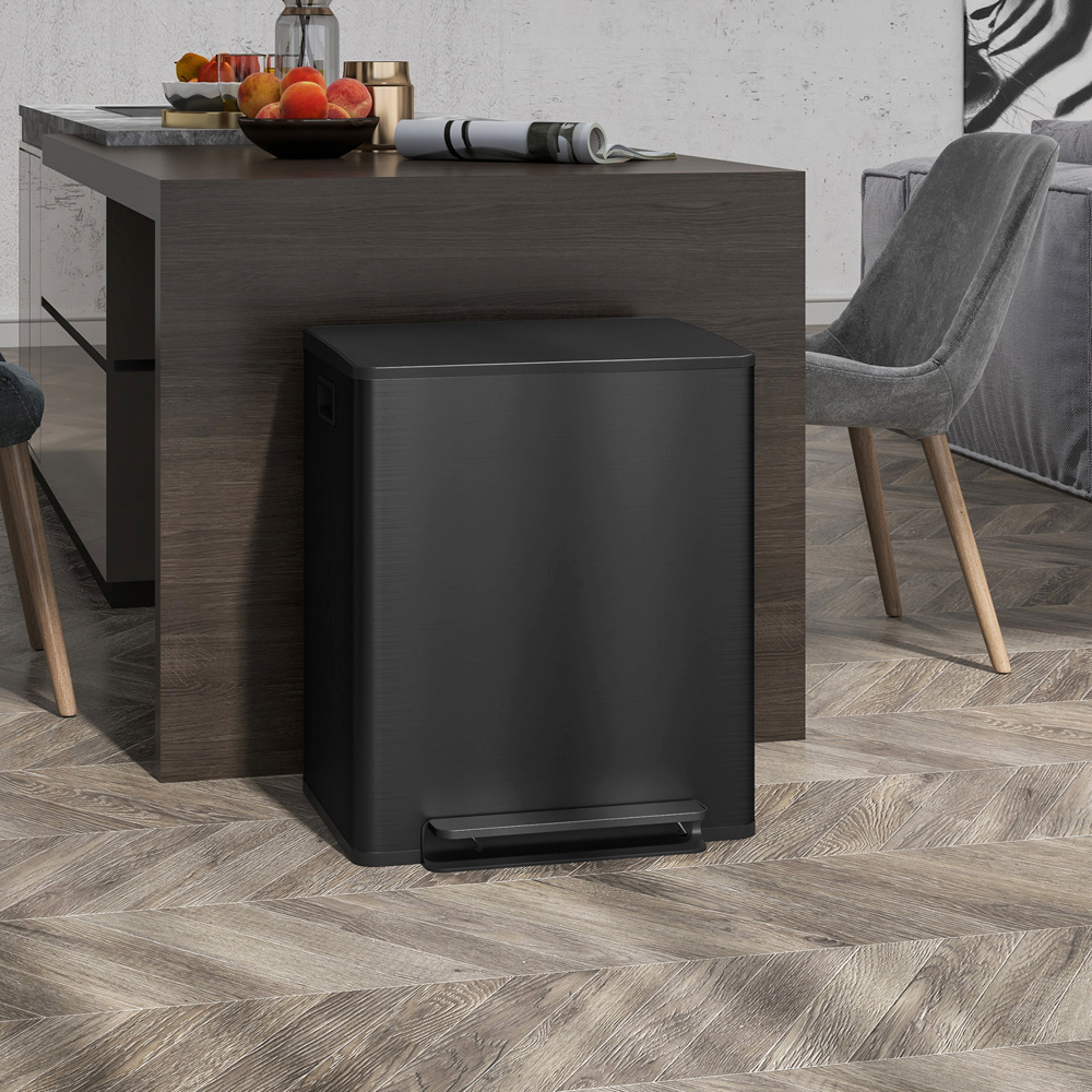 HOMCOM Double Black Pedal Bin with Soft-Close Lid 25L Image 2