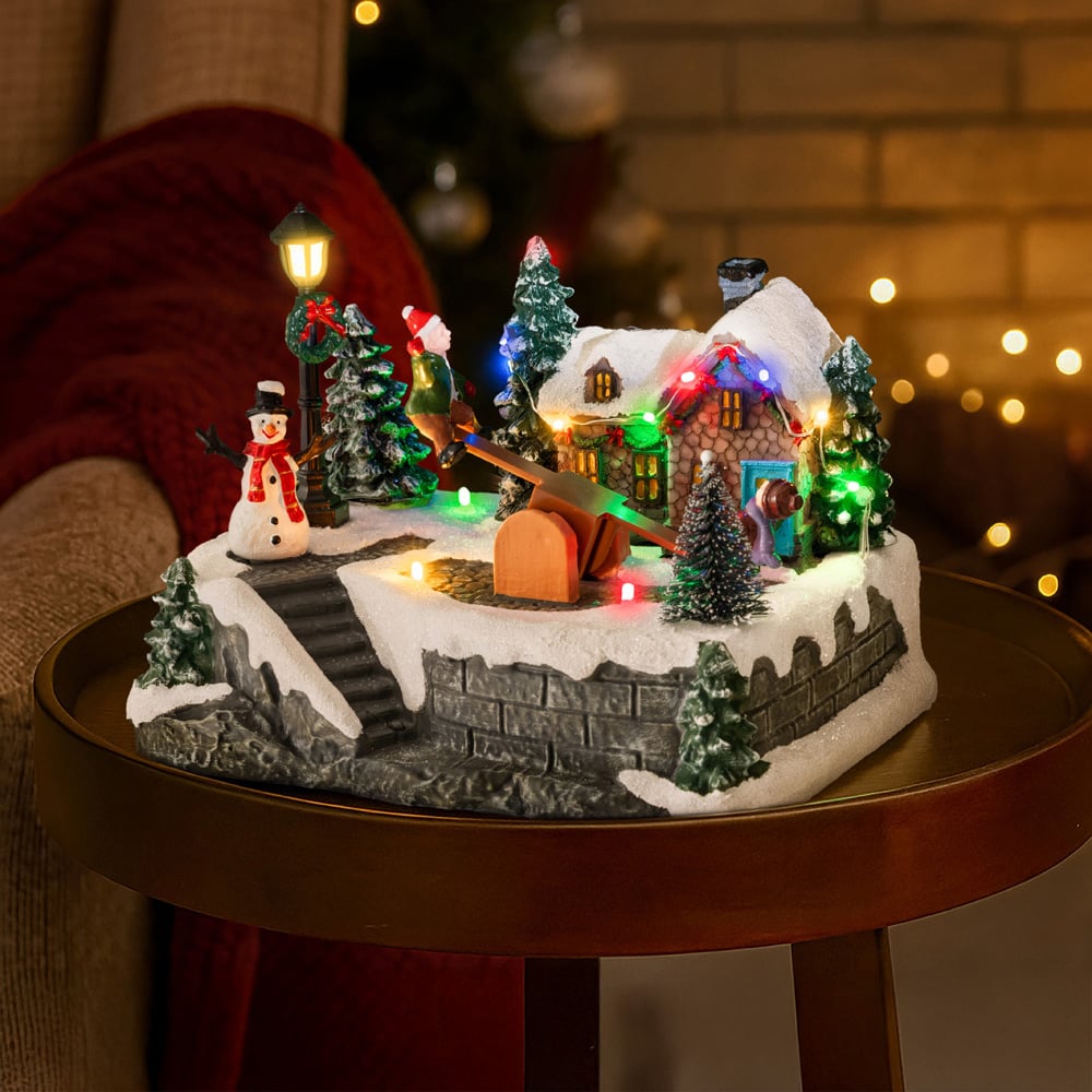 Marco Paul Multicolour LED See Saw Musical Village Scene Christmas Decoration Image 3