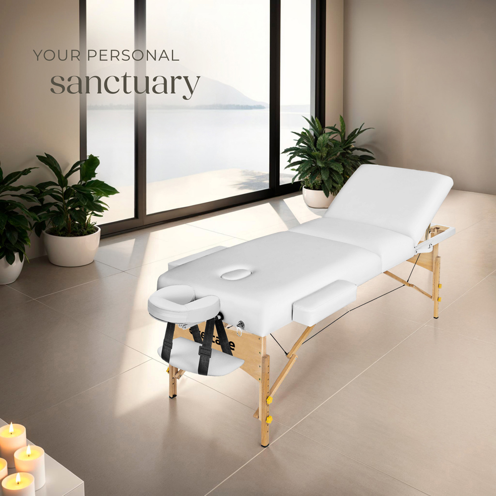 tectake White 3 Zone Portable Adjustable Massage Table with Headrest Armrests and Carry Bag Image 2
