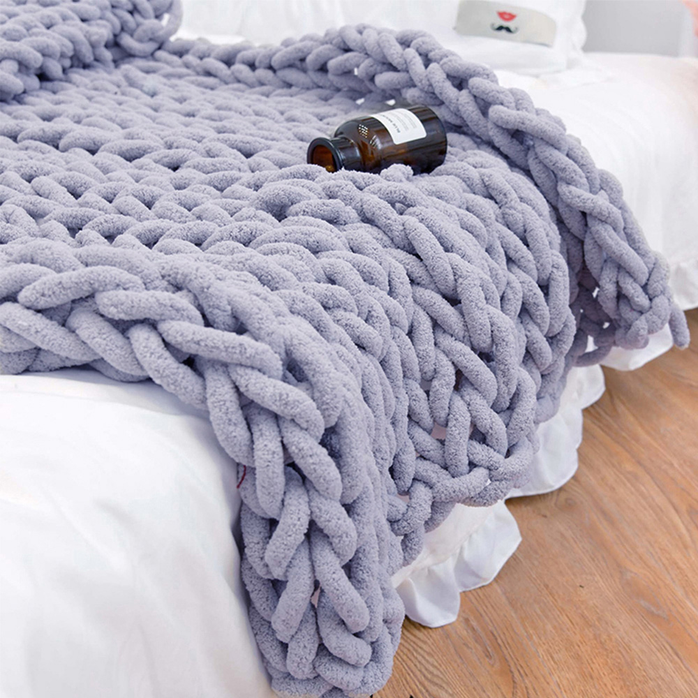 Living and Home Grey Hand Woven Chenille Blanket for Couch and Bed 150cm Image 5