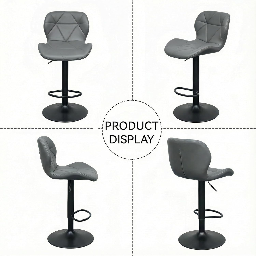 Alivio Dark Grey Faux Leather Height Adjustable Swivel Bar Stool Set of 2 Image 8