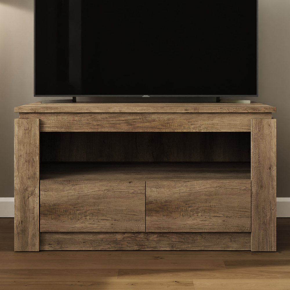 GFW Canyon 2 Drawer Single Shelf Oak TV Unit Image 1