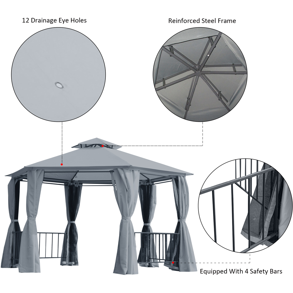 Outsunny 3 x 3m 2-Tier Grey Canopy Gazebo with Sides Image 6