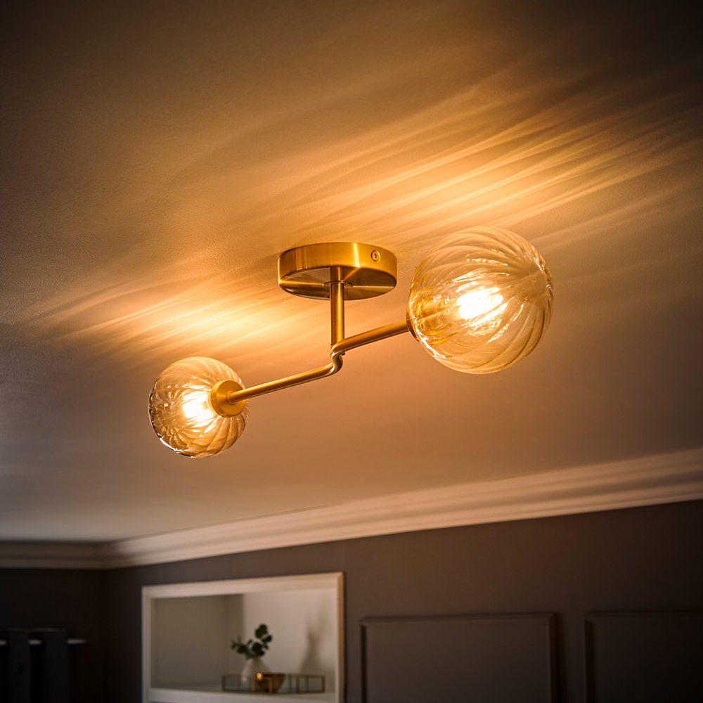 ValueLights Chessy Ribbed Glass Globe Gold Bar LED Ceiling Light Image 6