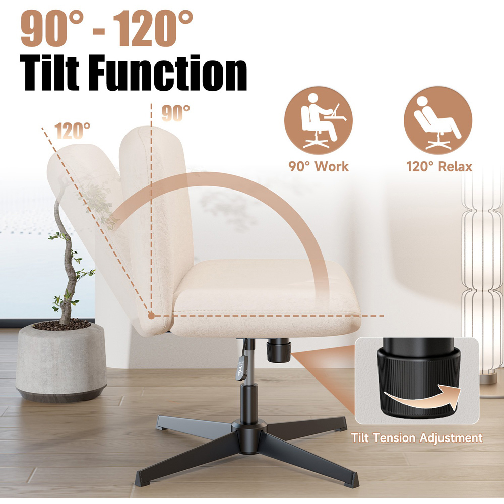 Rattrix Cream Flannel Height Adjustable Ergonomic Cross Legged Office Chair with Mid Back Support Image 6
