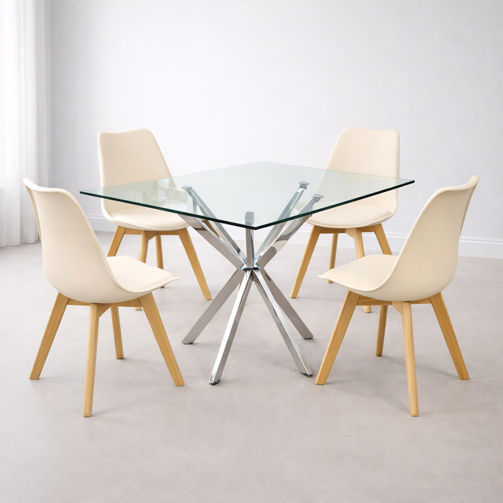 Portland Kosy Koala 4 Seater Modern Glass Dining Set Cream Image 5