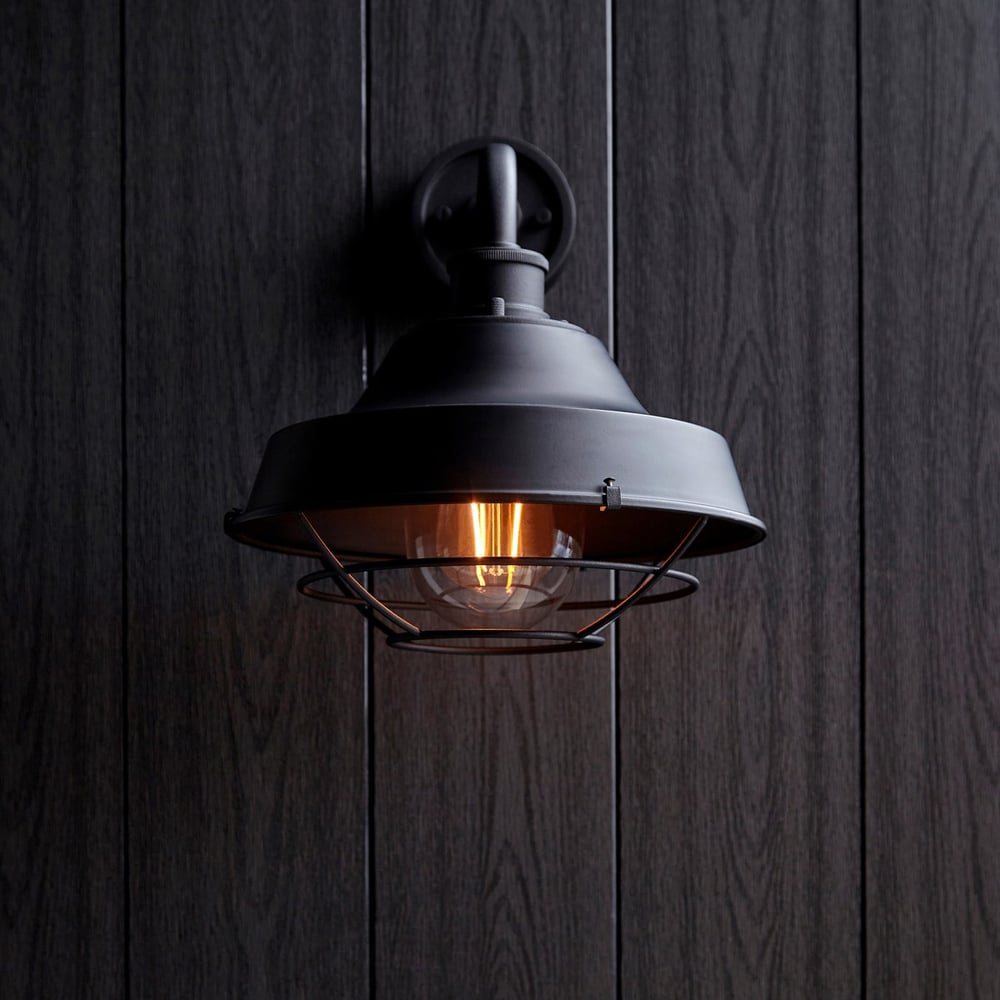 Merano Brindisi Matt Black Clear Glass Textured Outdoor Dome Wall Lamp Image 7