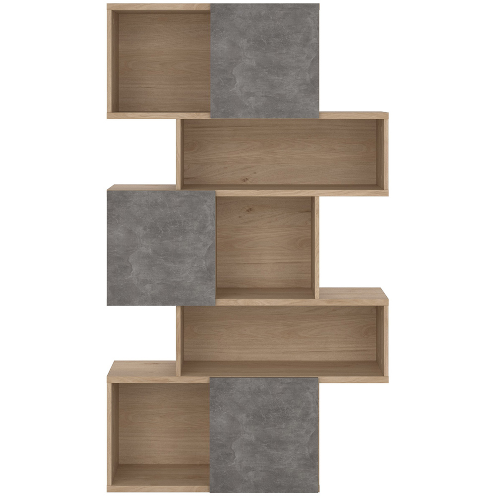 Furniture To Go Maze 3 Door 5 Shelf Jackson Hickory and Concrete Asymmetrical Bookcase Image 3