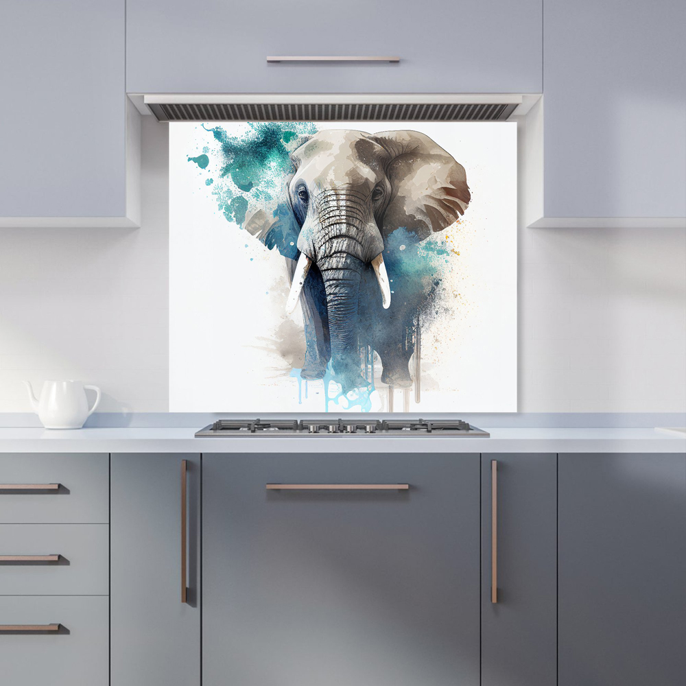 Warren Reed Designer Splashart Majestic Elephant Glass Kitchen Splashback 75 x 90cm Image 1
