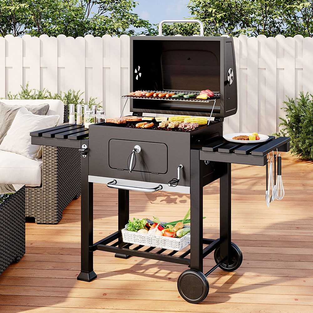 Living and Home Outdoor BBQ Charcoal Grill with Side Tables Image 8