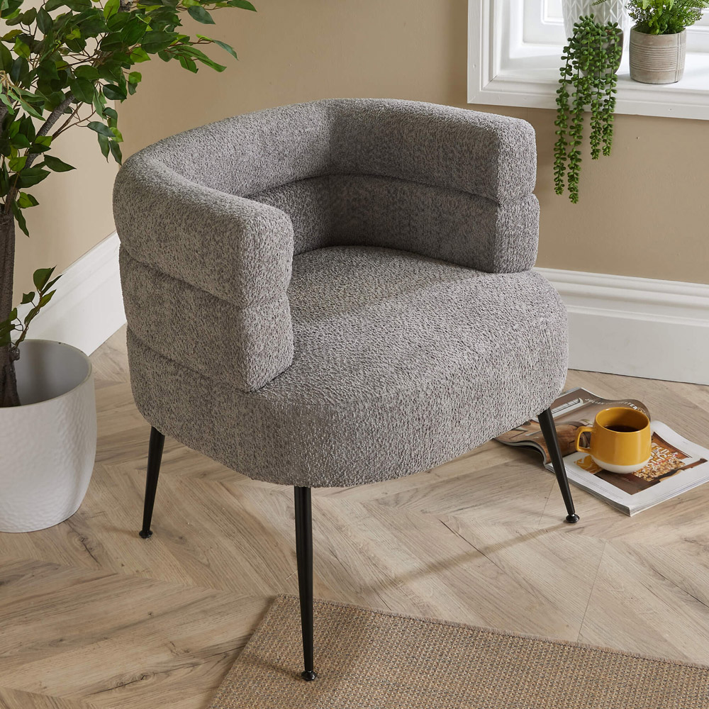Home Source Grey Boucle Teddy Fur Barrel Accent Chair Image 6