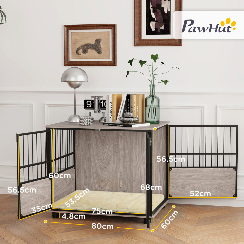 PawHut 80cm Indoor Dog Crate with Doors and Cushion Image 8
