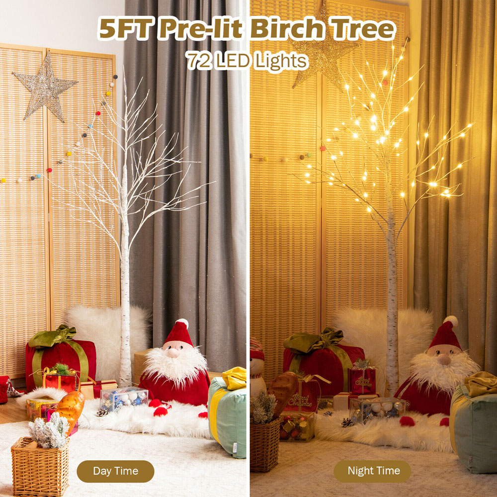 Costway Silver Twig Tree Warm White LED Indoor Christmas Decoration 4ft Image 7