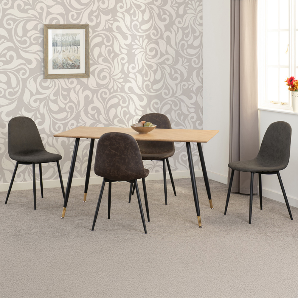 Seconique Hamilton Athens Oak Effect PU 4 Seater Dining Table Set Brown Image 1
